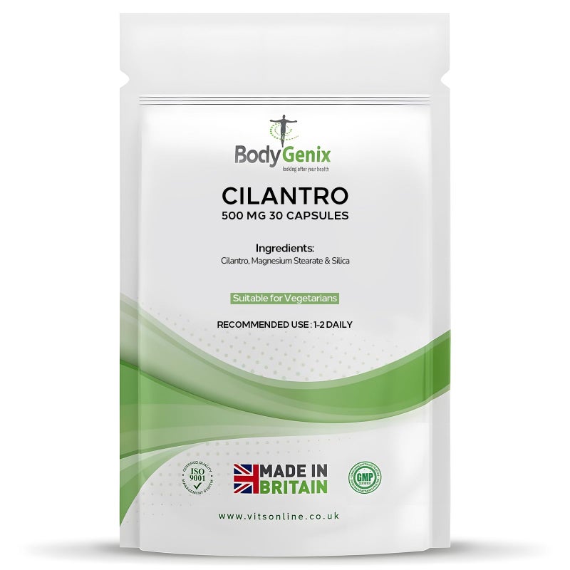BodyGenix Cilantro 500mg Capsules - Cilantro Corriander Digestive Immune System Support Natura Supplement - 1 Month Supply 30 Caps